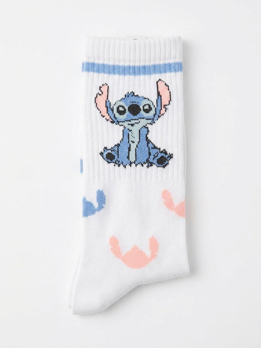 Chaussettes Blanches Stitch Motifs Kawaii
