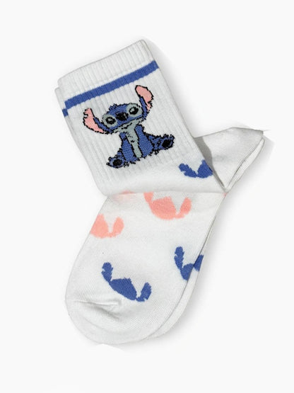 Chaussettes Blanches Stitch Motifs Kawaii