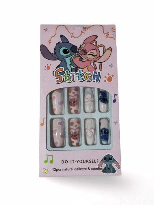 Kit de Faux Ongles Stitch & Angel Motifs Cœurs